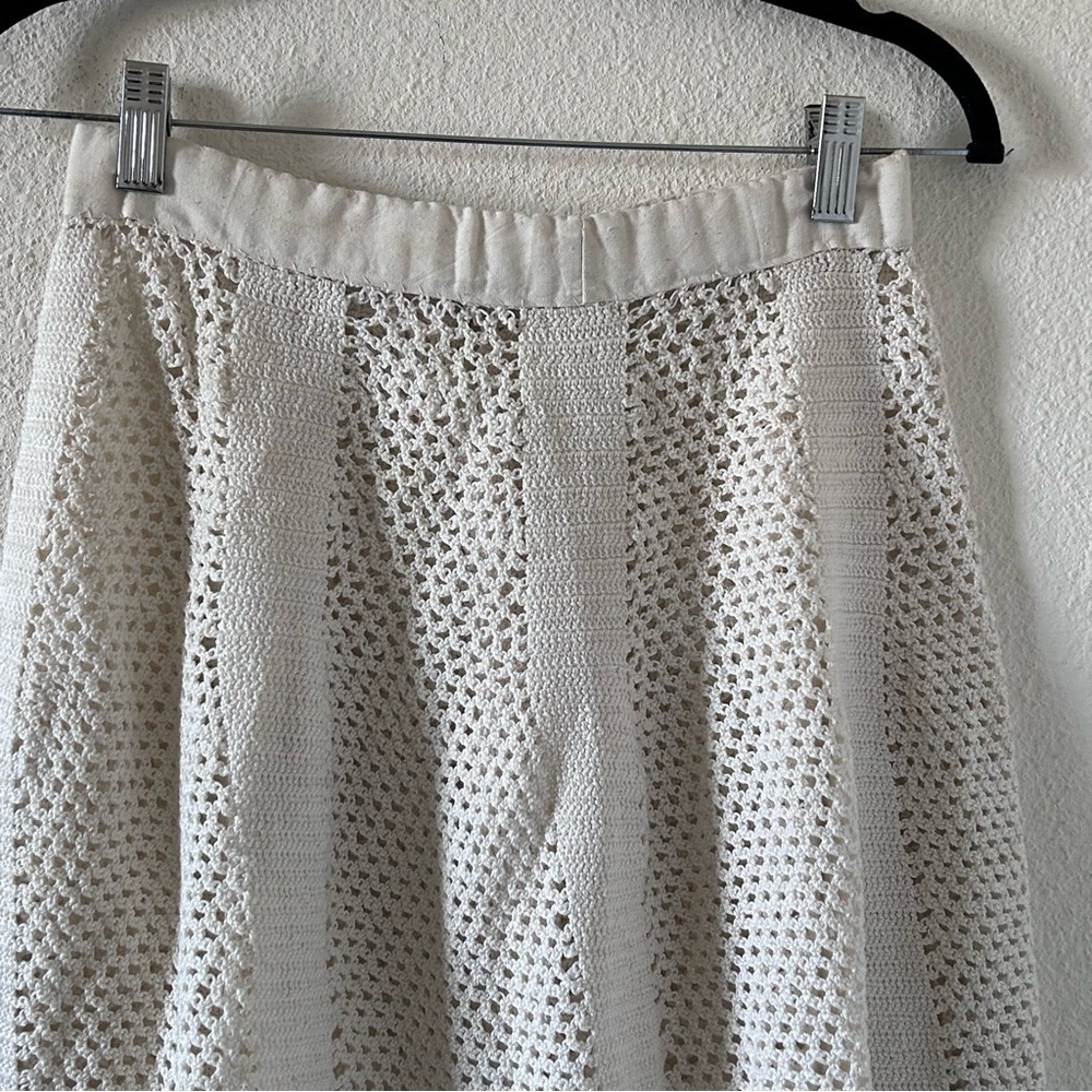 Women’s Knit Midi Skirt Small Cream Crochet Flare Boho Festival Handmade Western - Picture 3 of 13